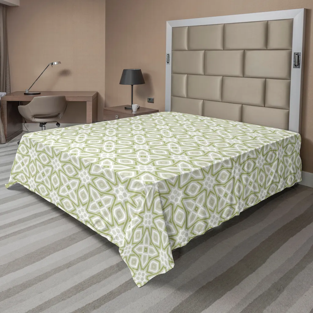 Drap plat décoratif 275x260 cm avec motif carré rétro vert et blanc
