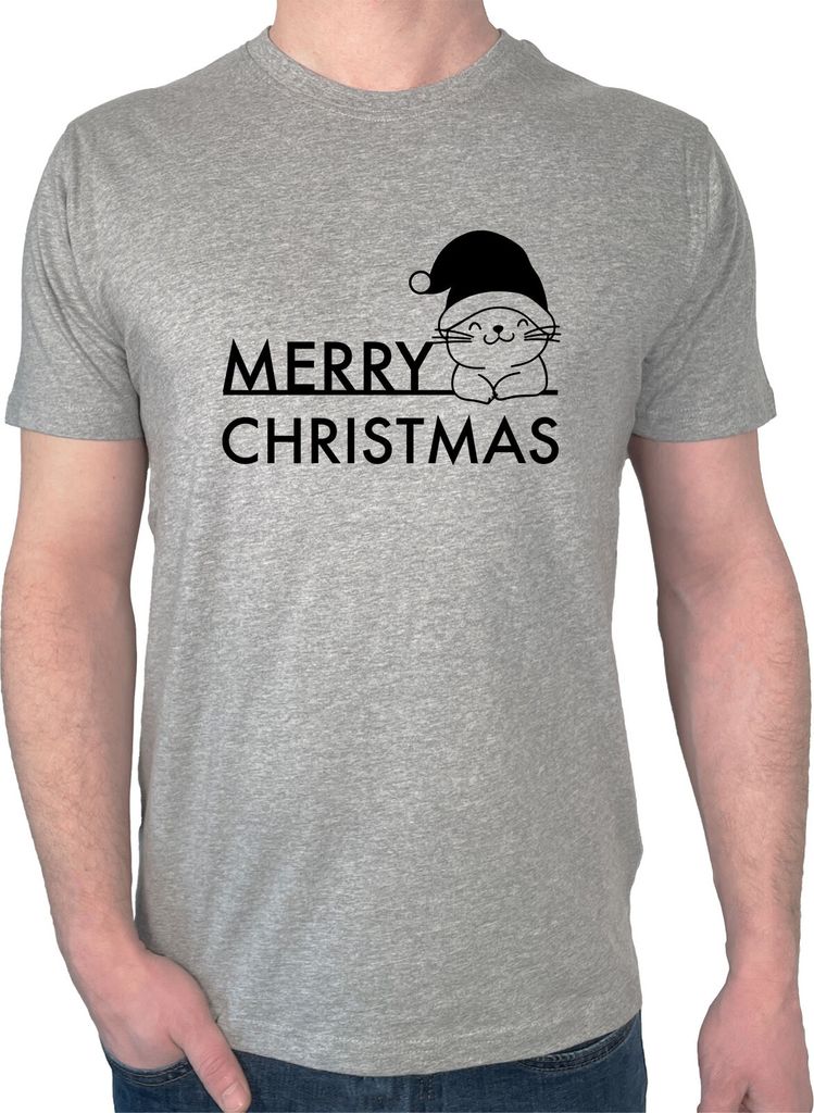 Huuraa Herren T-Shirt Merry Christmas Katze S Sport Grey Bio Baumwolle Fairtrade Herrenshirt Geschenkidee
