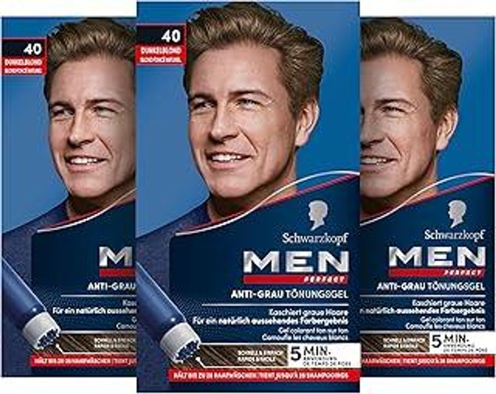 Schwarzkopf Men Perfect Anti-Grau Tönungs-Gel 40 Dunkelblond (80 ml), Haarfarbe für Männer blendet graue Haare aus, Anti-Grau Tönung für ein n...
