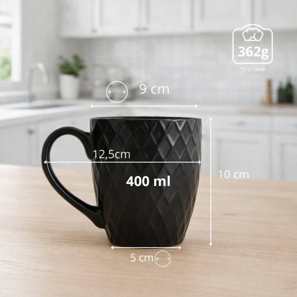 BigDean Kaffeetassen Set 6er 400 ml Keramik schwarz matt