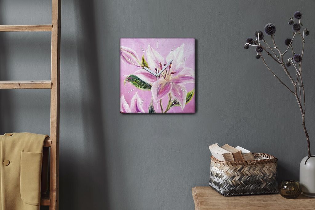 Coloray Hodiny Unikátní 30x30 cm Tiché hodiny Pro obývací pokoj a kuchyň Nástěnné hodiny Plátno Bílé ručičky hodin - Květiny rostli...