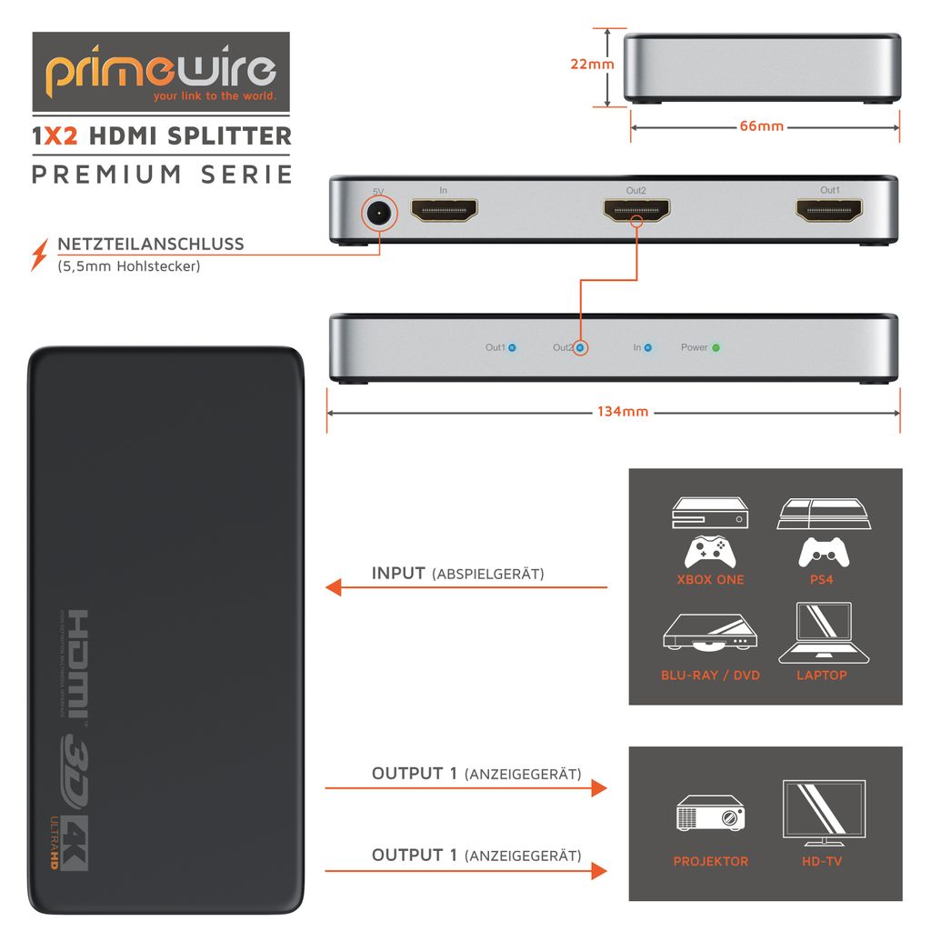 Primewire HDMI Splitter Verteiler 4K UHD 2160p 4K 30Hz, Zdjęcie produktu 4
