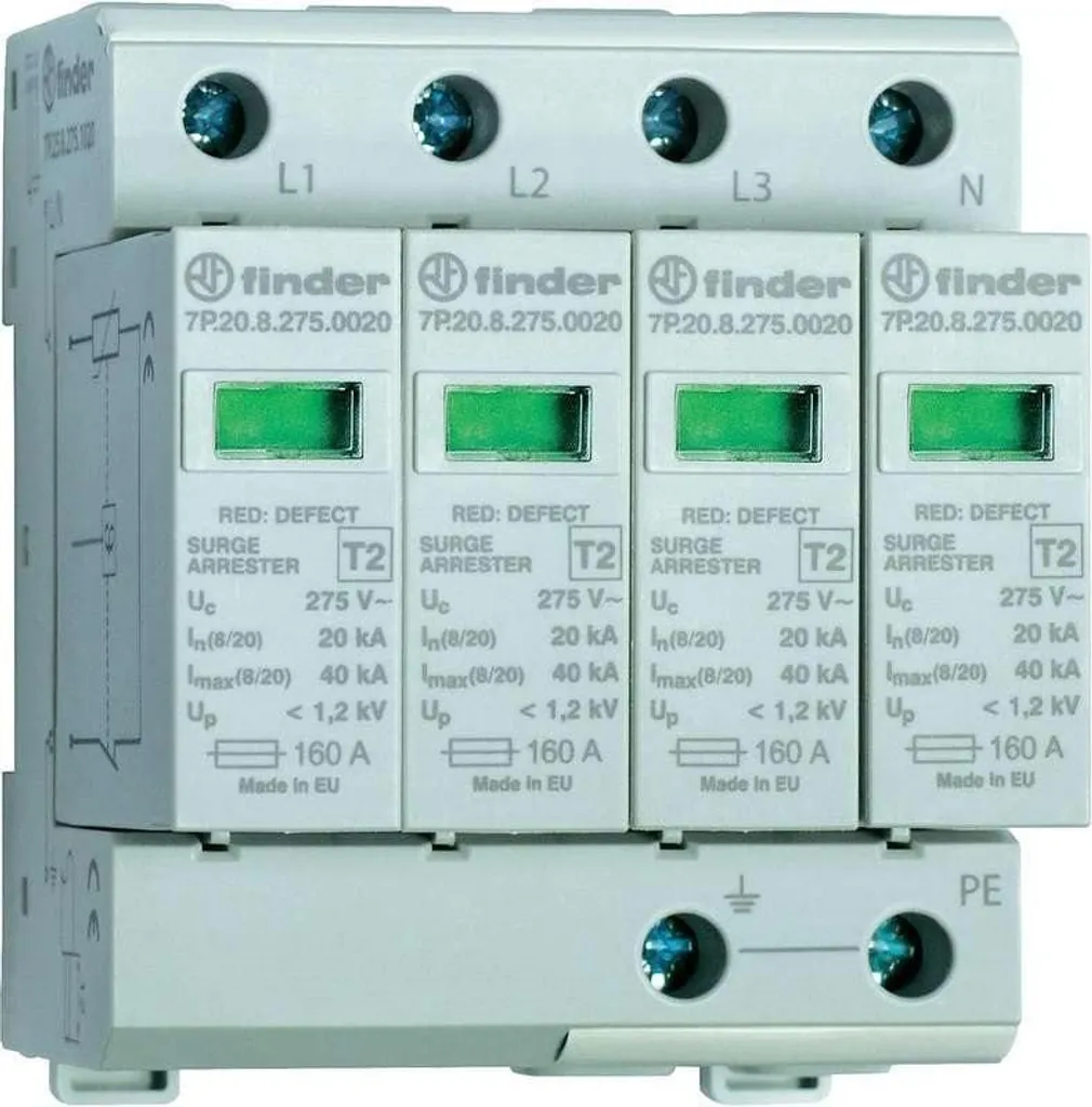 Parafoudre Débrochable Finder 7P.25.8.275.1020 IP20 pour Rail DIN 35mm