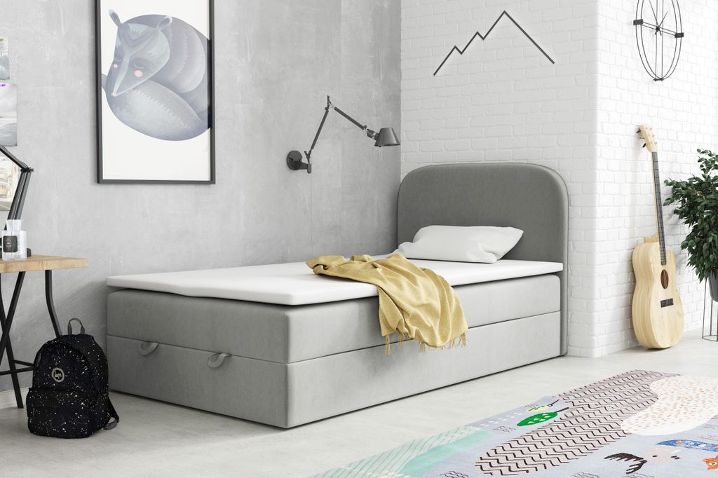 VELAR Boxspringbett mit bettkasten "HUGO", 100 cm, GRAU