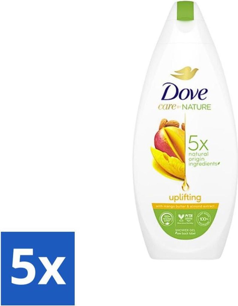 Dove Care By Nature – Erfrischendes Duschgel – Mangobutter & Mandelextrakt – 225 ml - Vorteilspack - 5 Stücke