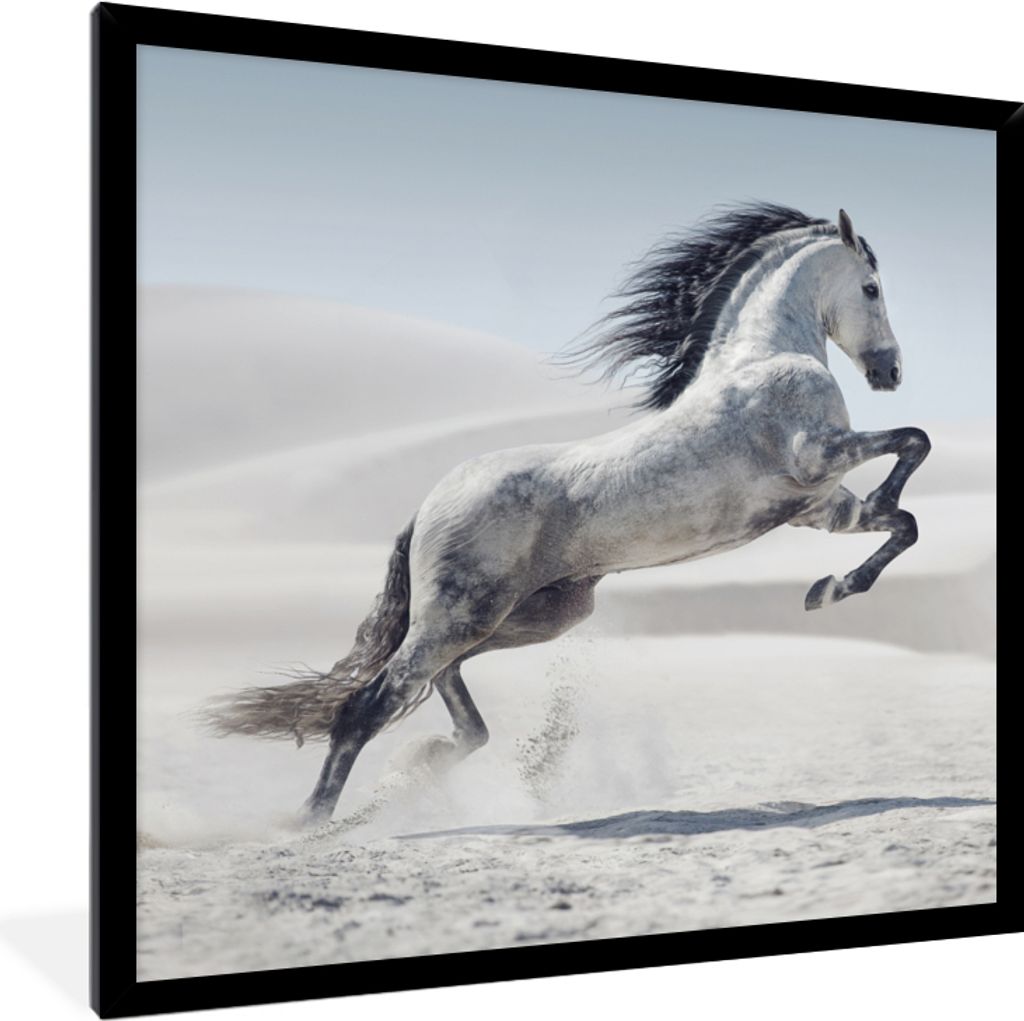 MuchoWow Gerahmtes Poster Pferd - Tiere - Sand - Natur 40x40 cm - Poster mit Schwarzem Bilderrahmen Wandposter Rahmen Foto Bilder - Mit Rahmen - ...