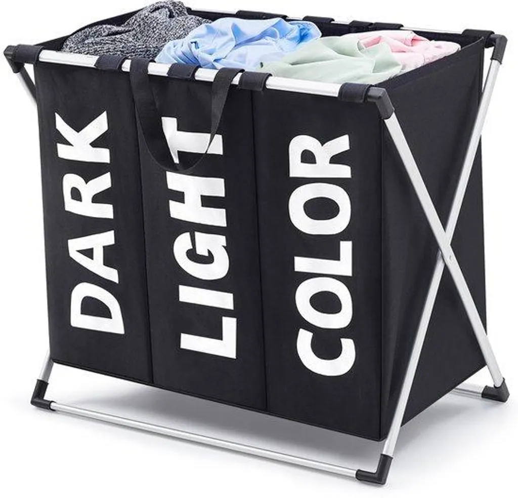 Panier à linge pliable noir grand format 66x37x58 cm en aluminium léger