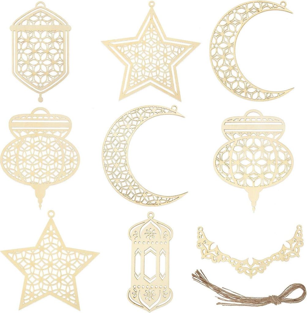 9 pièces de décorations en bois Ramadan Kareem, décorations Image du produit 