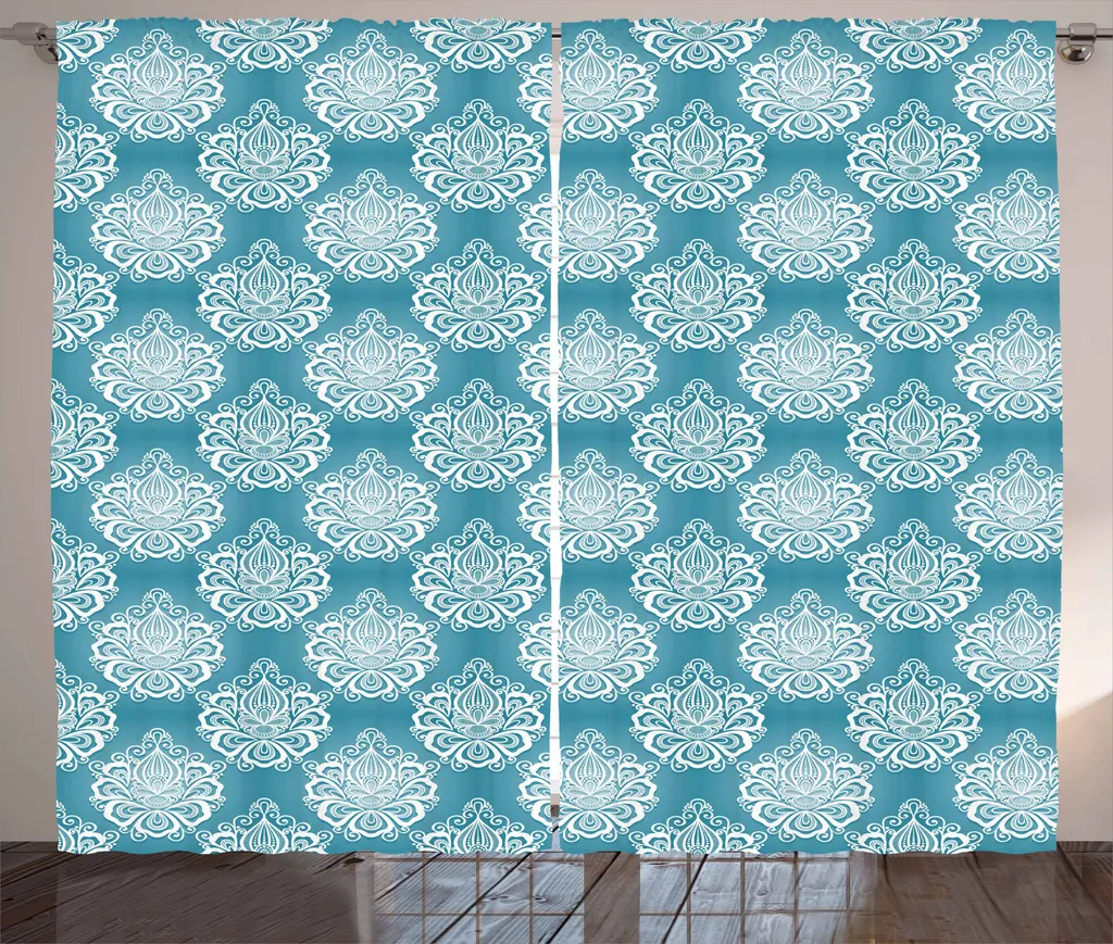 ABAKUHAUS Tenda Lavabile 280x175 | Fiori Blu e Bianchi Rustici