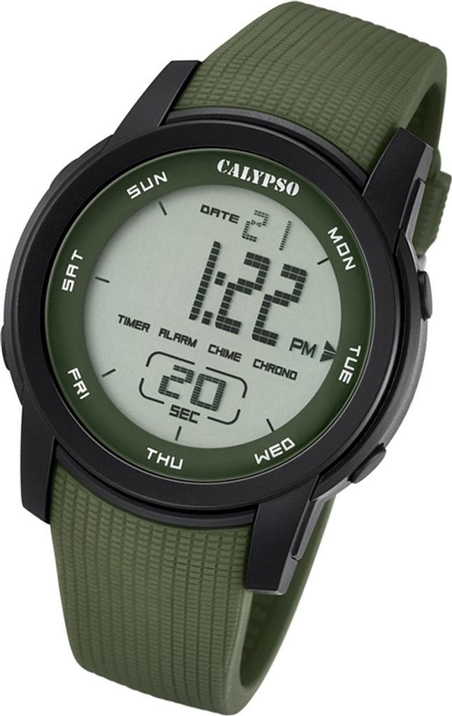 Calypso Herren Uhr Digital K5698/4 Kunststoff PUR Armbanduhr grün UK5698/4