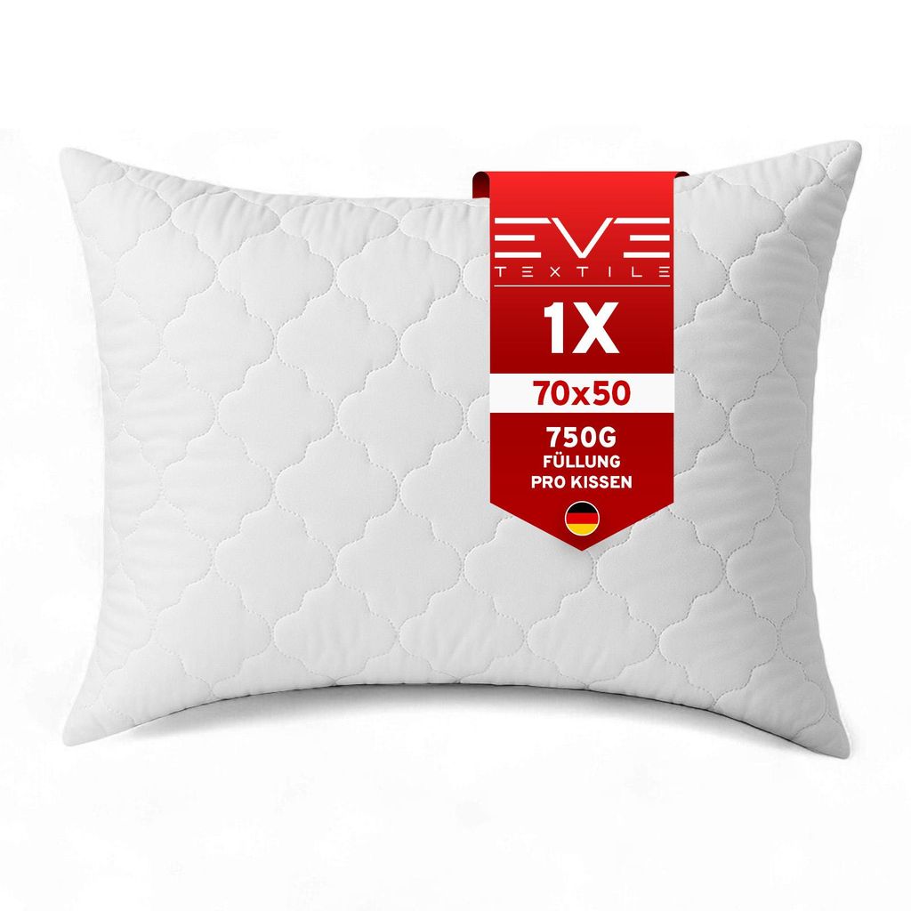 EVE Textile Kopfkissen 50x70 cm Bis 60° Waschbar Steppkissen Schlaf-Kissen mit abnehmbarem Bezug & hochwertiger Kissenfüllung Bett oder Deko Ki...