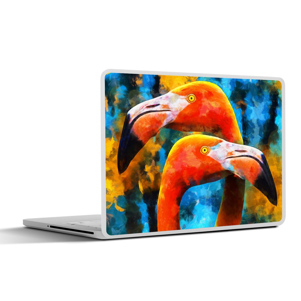 MuchoWow Laptop Aufkleber Sticker Cover Gemälde - Ölfarbe - Flamingo 32.5x23.5 cm - Sticker für Laptop - Selbstklebend