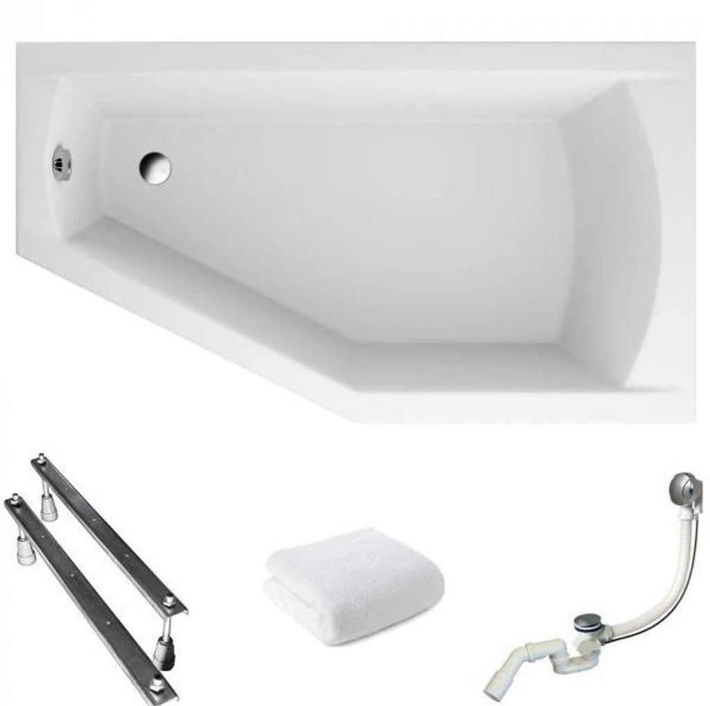 Aqua For You | Asymmetrische Badewanne Selena - 160x90 Cm - Acryl - Mit Syfon Und Füßen - Trapezform - Eckbadewanne - Rechts Seite