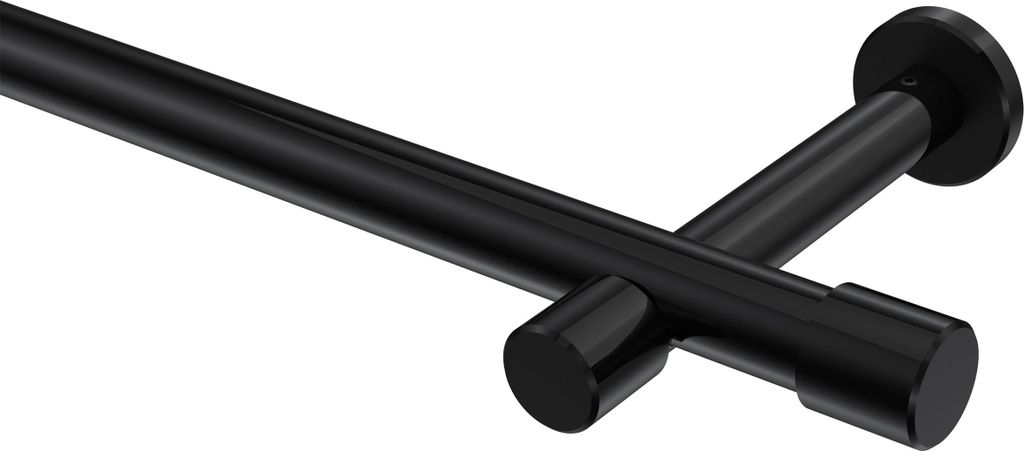 Interdeco Gardinenstange / Vorhangstange Schwarz, Typ Prestige Santo (Kappe) ohne Ringe, 20 mm Ø 1-läufig, 180 cm