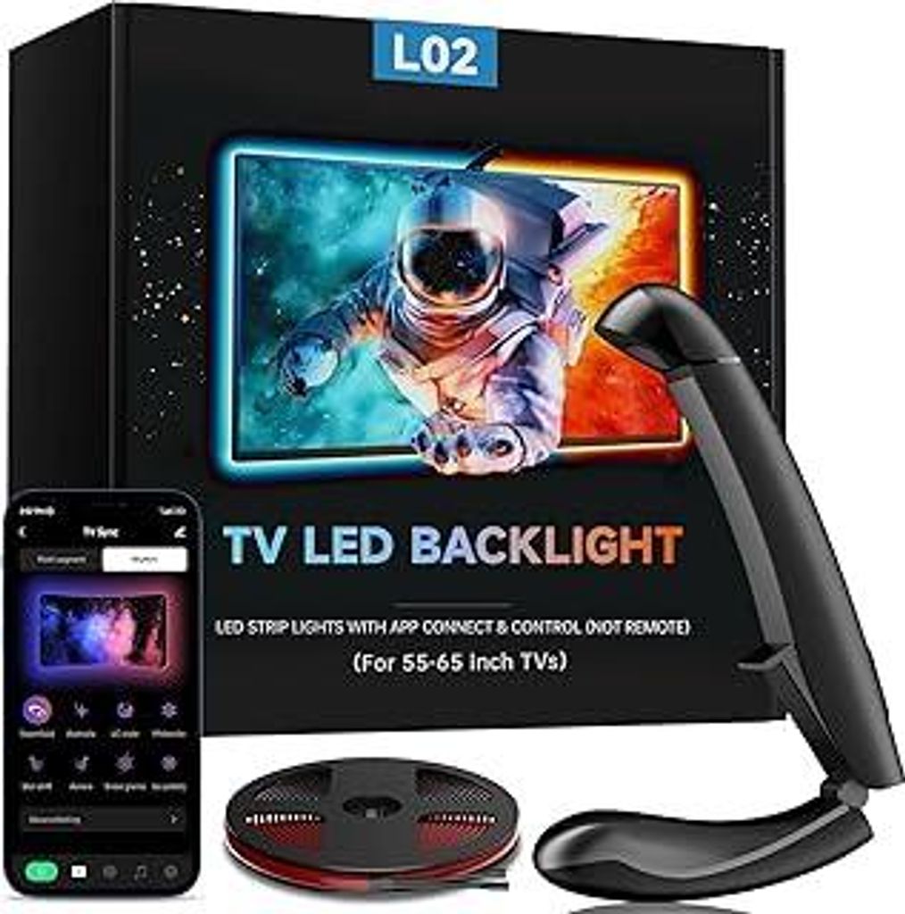 FFJ TV Hintergrundbeleuchtung, 4,5 Meter LED Streifen Sync für 55-65 Zoll TVs und PC-Monitore, TV LED Strip mit Sensor, Smart-App-Steuerung, Spiel...
