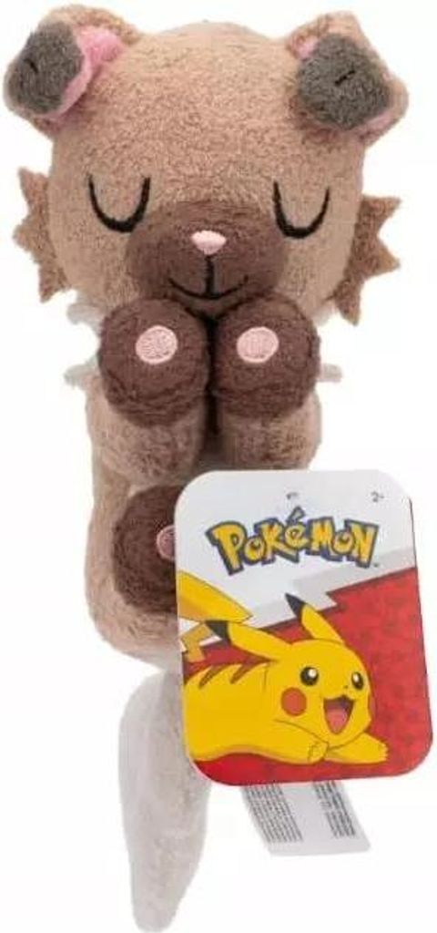 Pokémon Pokemon Plüsch 12cm Schlafender Rockruff - Braun/Weiß - Offizielles Plüschtier für Kinder ab 2 Jahren