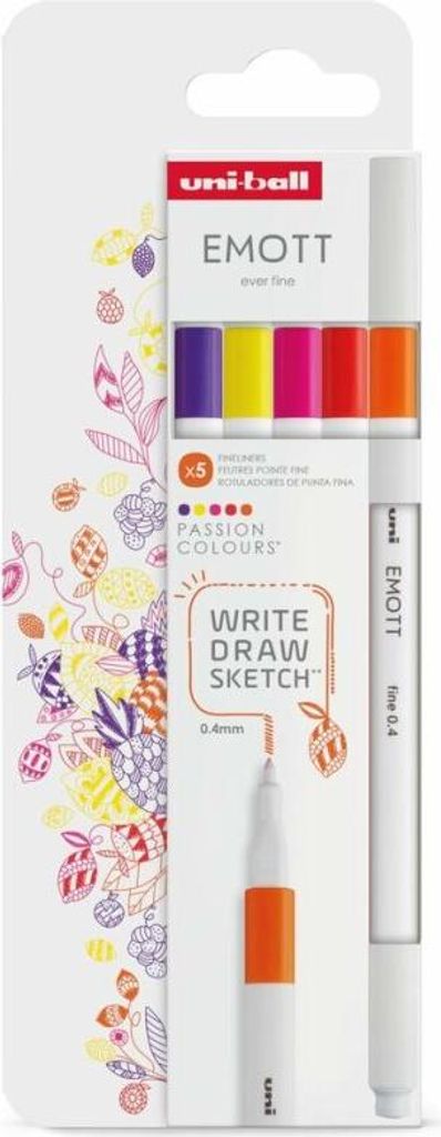 Fineliner "Emott Passion", 5 verschiedene Farben, 0,4 mm, UNI 302422264