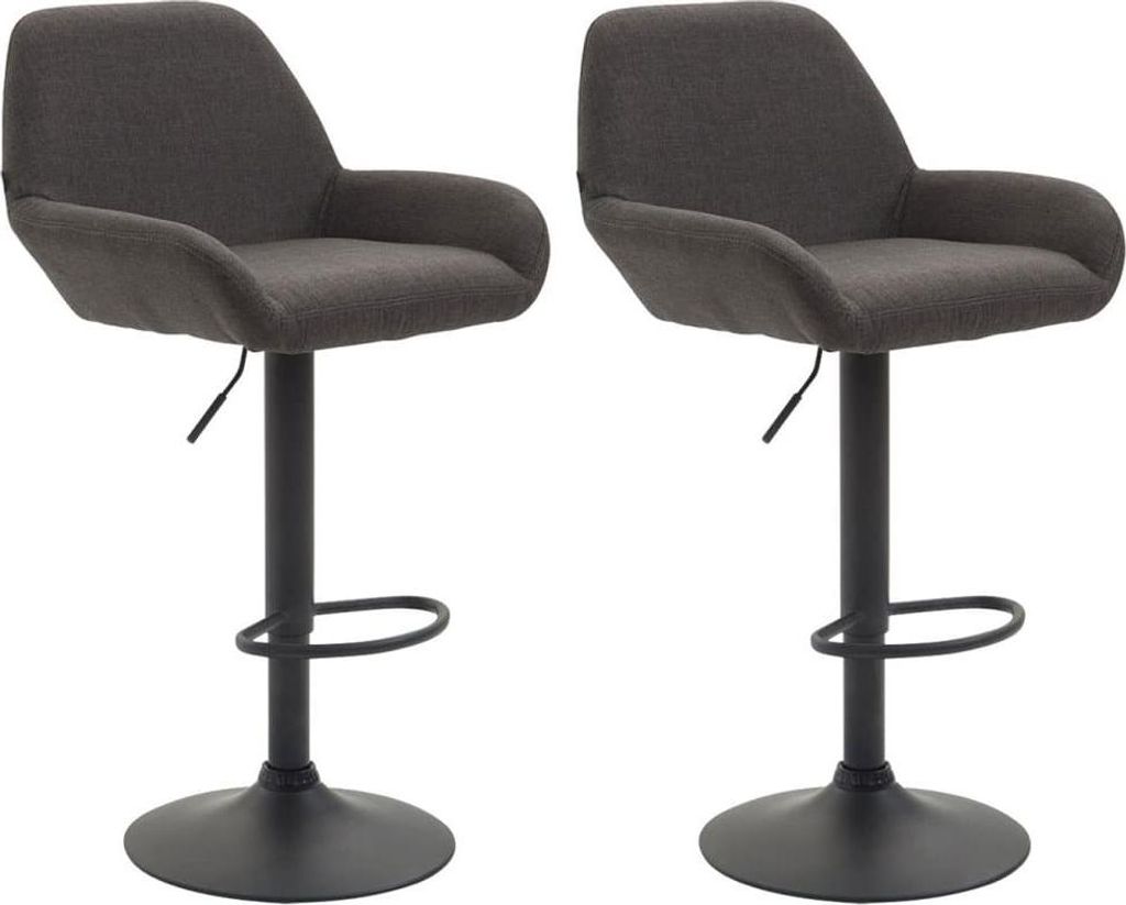 Set mit 2 verstellbaren Barhockern – Barhocker – bequeme Rückenlehne und Fußstütze | Farbe: dunkelgrau, Grundfarbe: schwarz