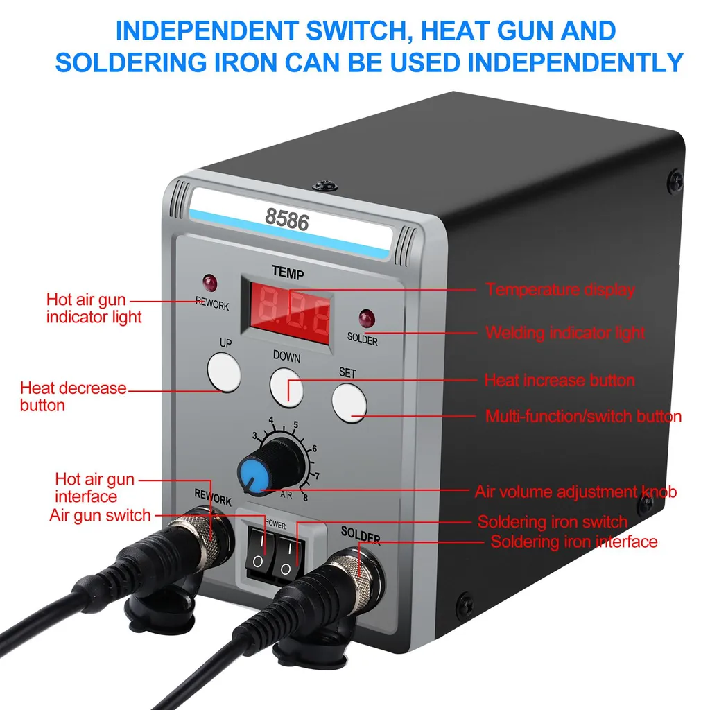 Poste de soudage combiné air chaud réglable 200-500°C avec 3 buses EU - 3