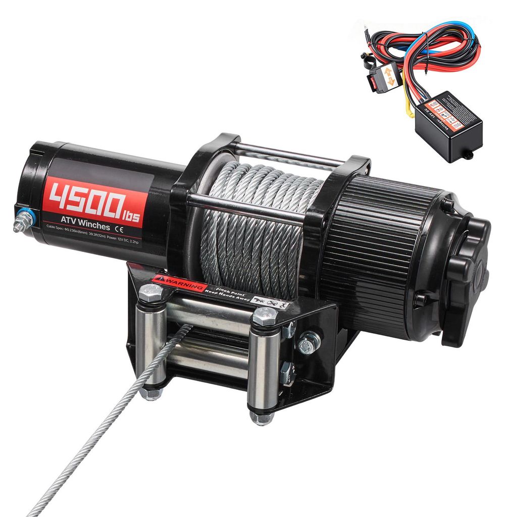 SucceBuy Elektrische Seilwinde 2041 kg, 12V DC Motorwinde mit Φ6 mm x 12 m Stahlseil, Fernbedienung kabellos & kabelgebunden, IP55, Elektrowinde f...