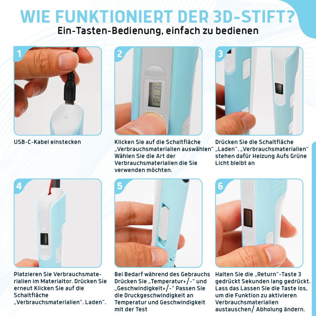 Fleau Kids 3D Stift Starter Pack Blau L - 36m Filament - 12 Produktbild 7