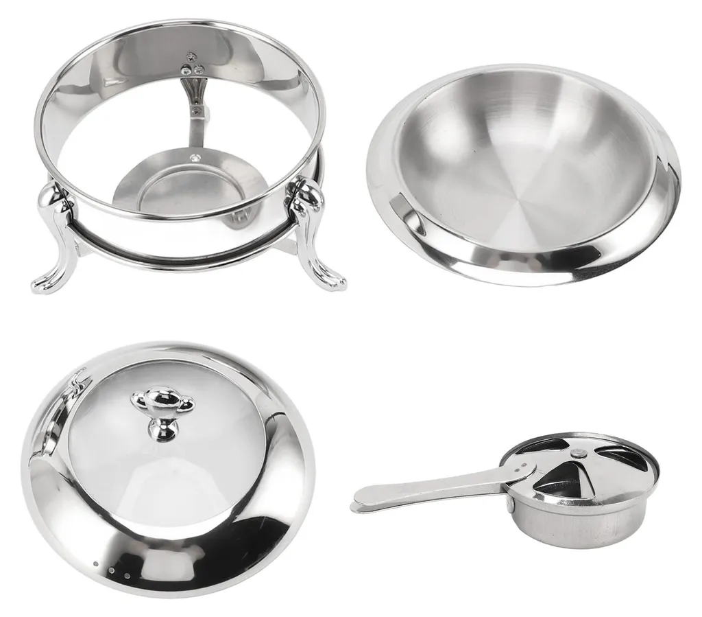 Chauffe-Plat Inox avec Couvercle 22cm, Système à Combustible pour Banquet