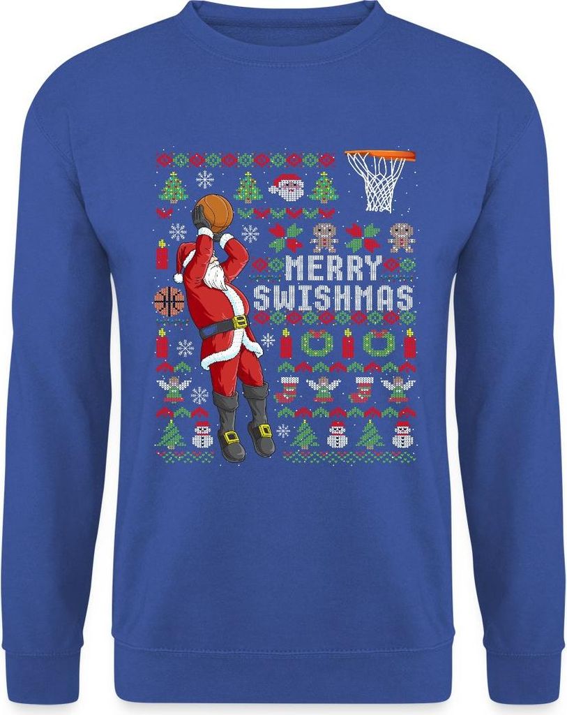 Spreadshirt Merry Swishmas Ugly Christmas Basketball Uni Pullover, 3XL, Royalblau
