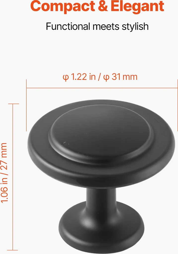 Poignées de Meubles pour Salle de Bain et Cuisine, Zinc Noir 31 mm