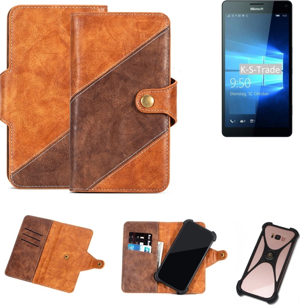 K-S-Trade Handy-Hülle Schutz-Hülle Bookstyle Case Wallet-Case kompatibel mit Microsoft Lumia 950 XL Dual SIM Handy Cover Bumper Kantenschutz