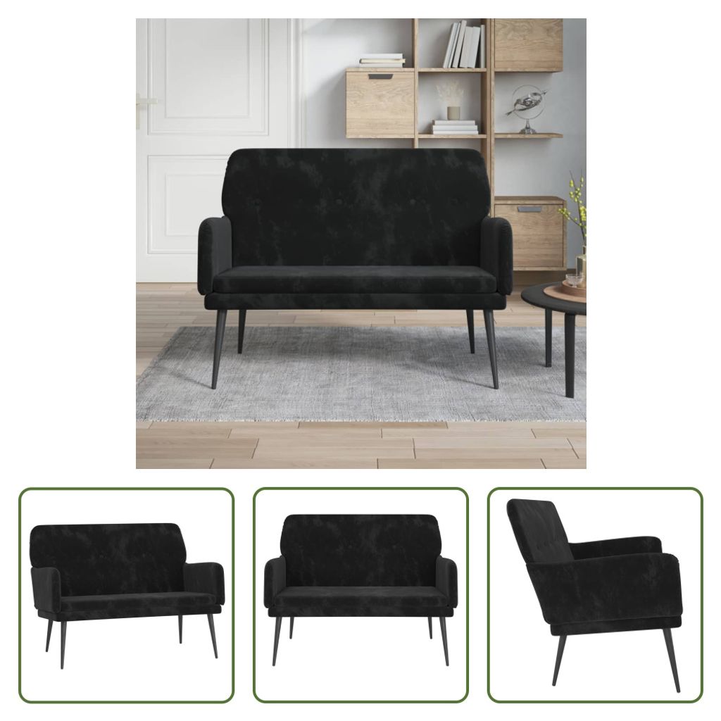 Ławka Living Store czarna 108x79x79 cm aksamitna Zdjęcie produktu 