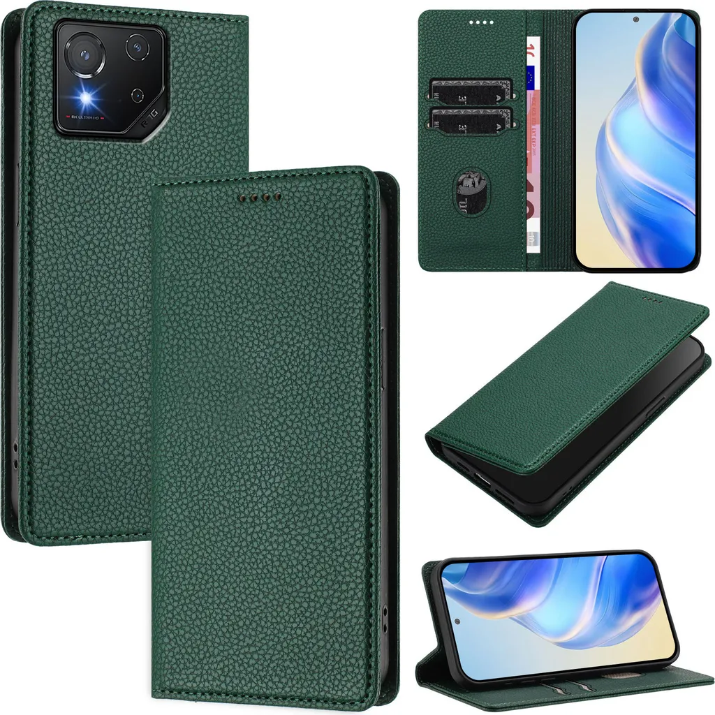 Cover Slim Asus ROG Phone 8 Pro Verde - Custodia Pelle Litschi 2026