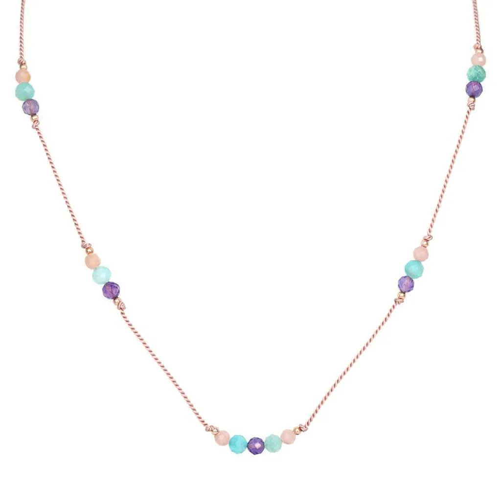 Chaîne à cordon avec amazonite améthyste pierre d'ange HE24K3RG-LP