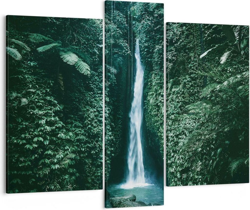 Bild auf Leinwand - Leinwandbild - 3 Teile - Tropen Wasserfall Dschungel - 95x80cm - Wand Bild - Wanddeko - Wandbilder - Leinwanddruck - Bilder - W...