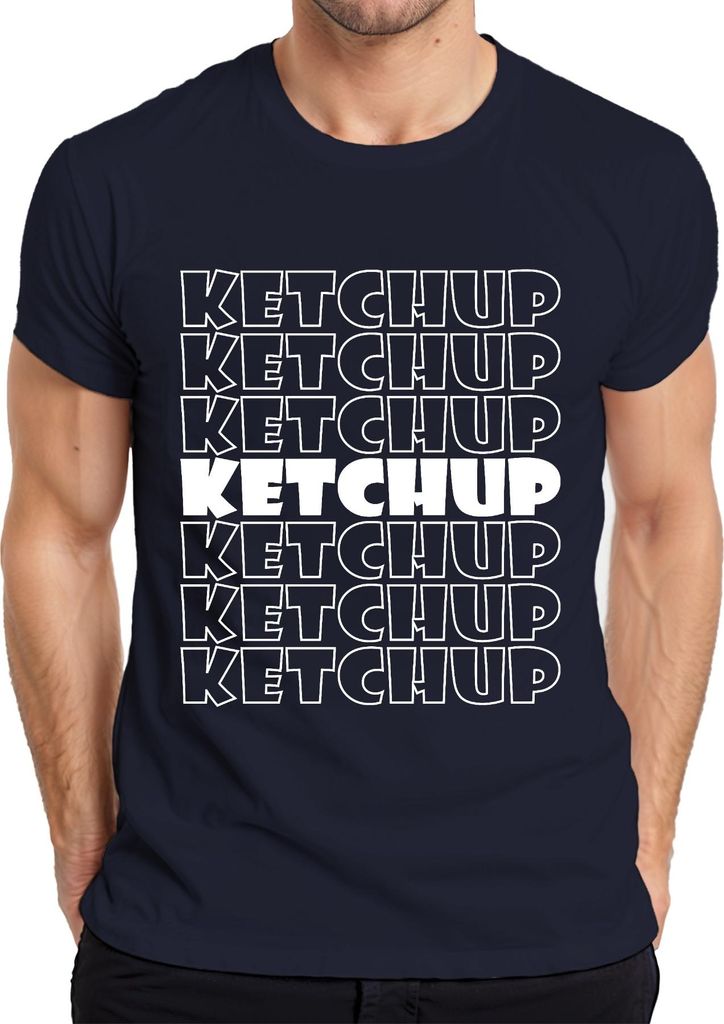 Ketchup Schriftzug Pop Art Retro Muster Pommes Burger Fan Vintage Herren T-Shirt, Navy, 3XL