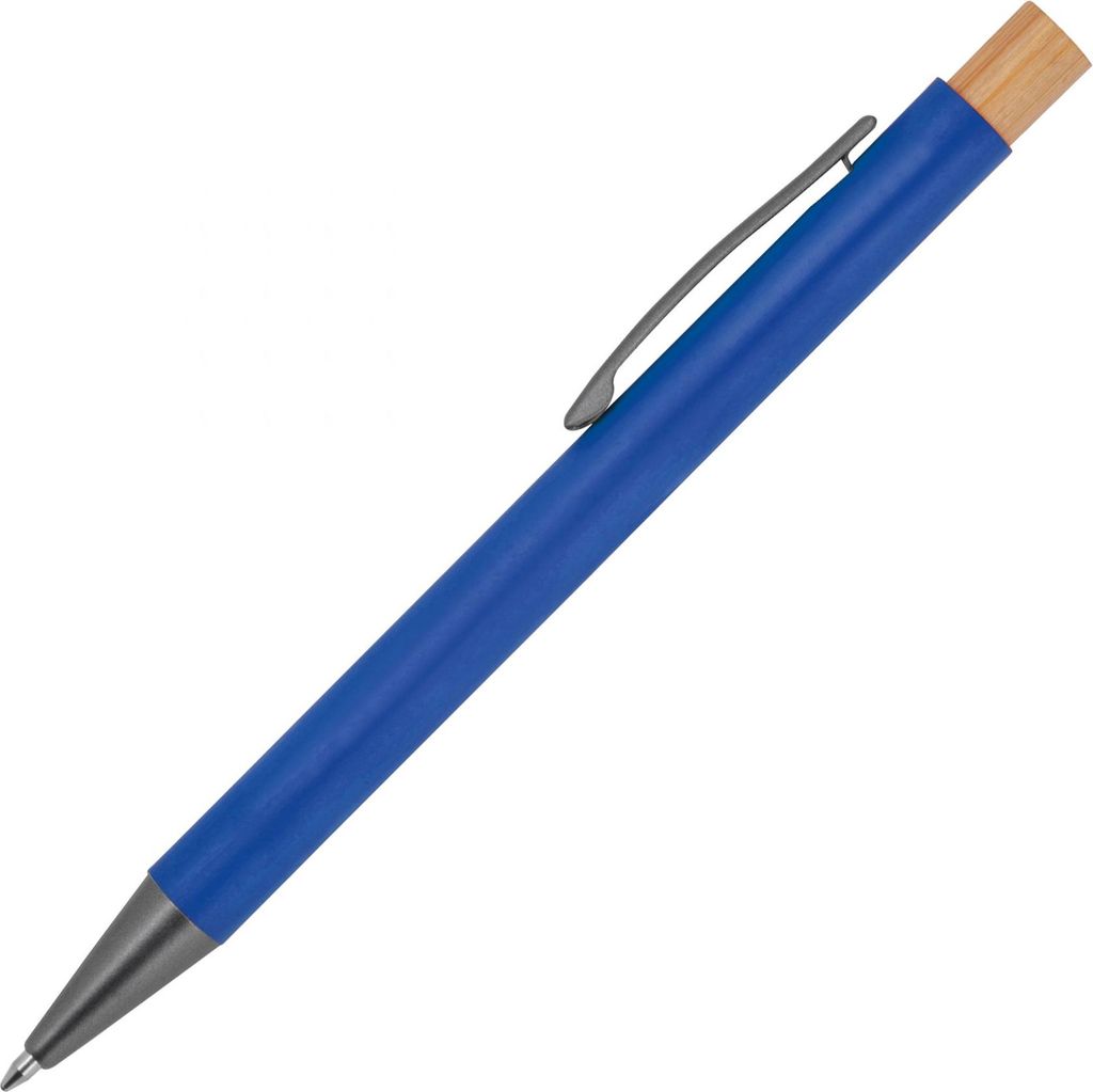 10x Kugelschreiber aus recyceltem Aluminium mit Bambusdrücker / Farbe: blau