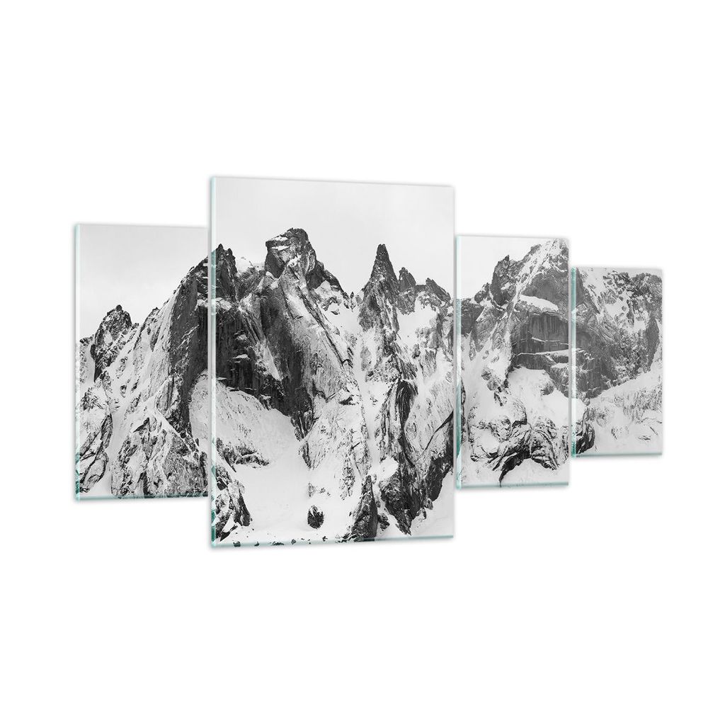 Bilder auf glas - 4 Teile - Alpen Schnee Monochrom - 160x90cm - Glasbilder - Wandbilder - Bilder - zum Aufhängen bereit - Wanddekoration aus Glas ...