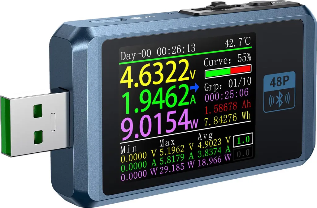 Testeur USB FNB48P pour Mesurer la Capacité de Batterie et Chargeur
