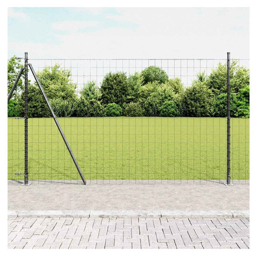 Euro Zaun mit 7 Flanschpfosten 1,5x10 m aus feuerverzinktem Stahl, Gartenzaunpfähle für Gemüsebeete, Hühnergehege und Weidegrundstücke