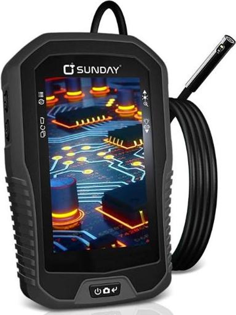 SUNDAY Dual Lens Inspektionskamera 720p wasserdicht 7.9mm Endoskop Kamera mit 7 verstellbaren LED-Lichtern 1M Halb-Rigid-Kabel und 4,3 Zoll LCD-Dis...