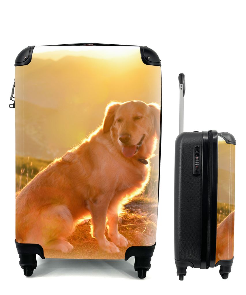 MuchoWow Koffer Handgepäck Trolley Rollkoffer Kleine Reisekoffer mit 4 Rollen - Sonnenstrahlen glänzen über einem Golden Retriever - Cabin Siz...