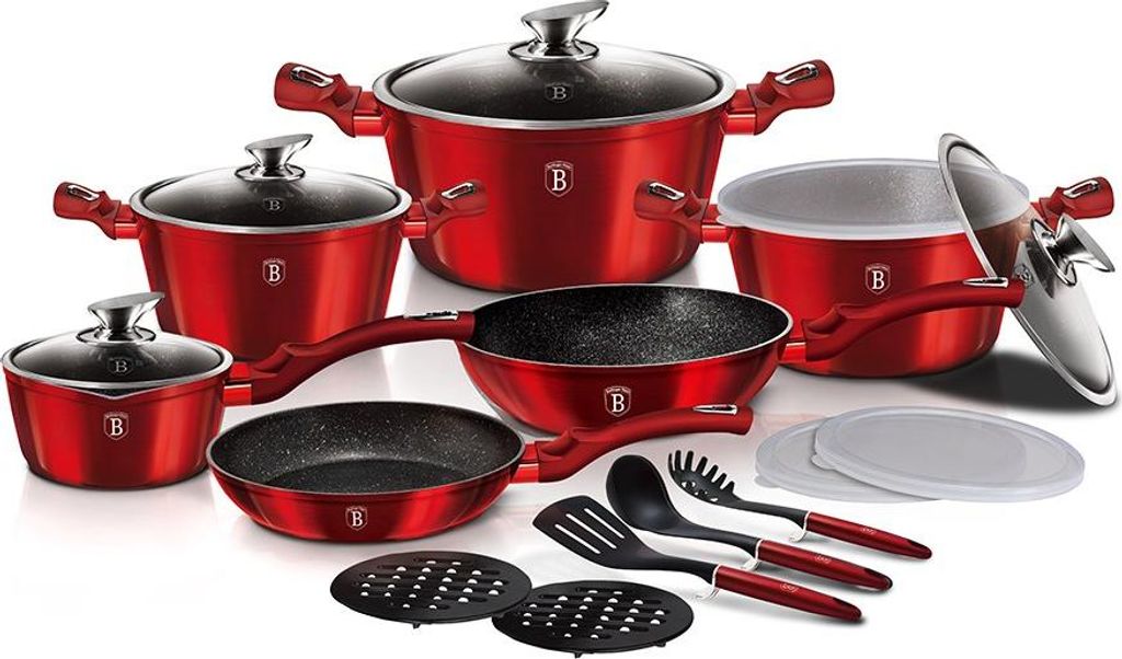 18-teiliges Tafelset mit Marmorplatte in Burgunderrot Metallic Line