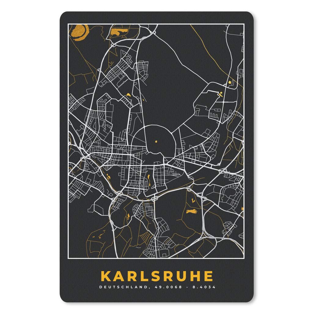 MuchoWow Mauspad Mousepad Karlsruhe - Gold - Stadtplan - Karte - Deutschland 18x27 cm - Mousepads - Maus Mat - Pad - Mausunterlage