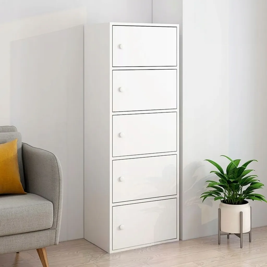 Commode large blanche à 5 étagères de rangement grand format - 16