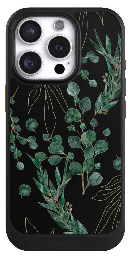 NIVOCASE Hülle für Apple iPhone 16 Pro Handyhülle NIVOcore Case Schwarz Blätter Natur Eukalyptus