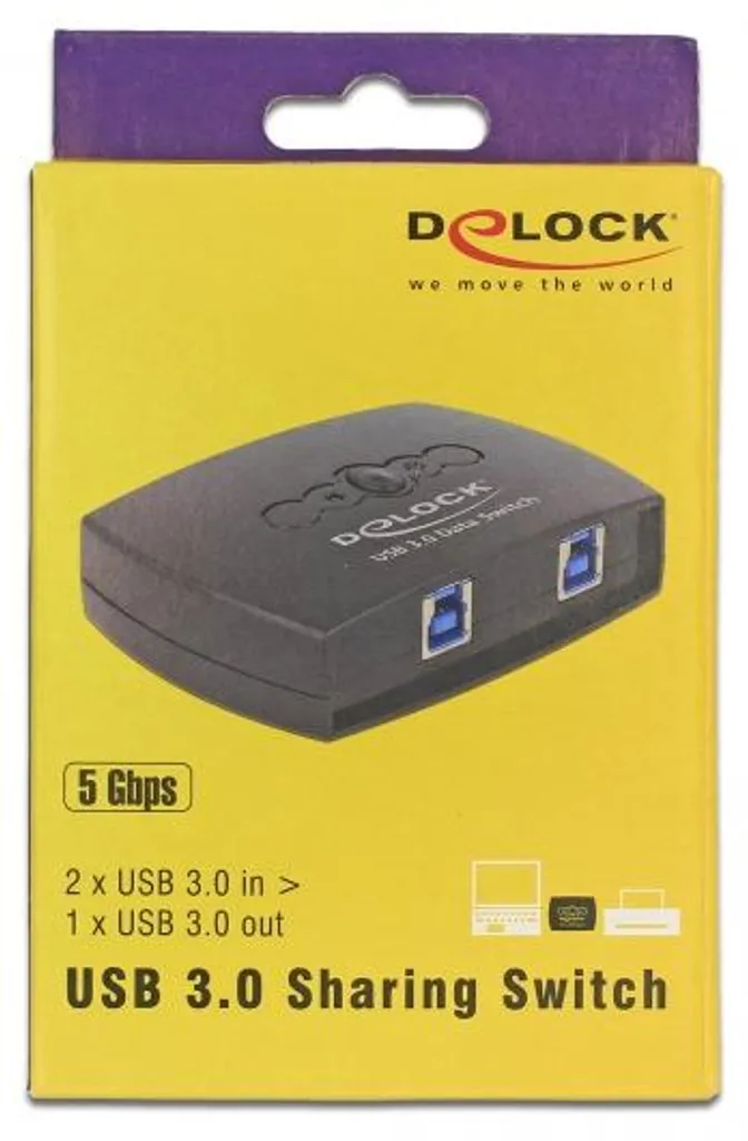 Switch USB 3.0 SuperSpeed 5Gbps Delock avec 2 Entrées B et 1 Sortie Type A - 3