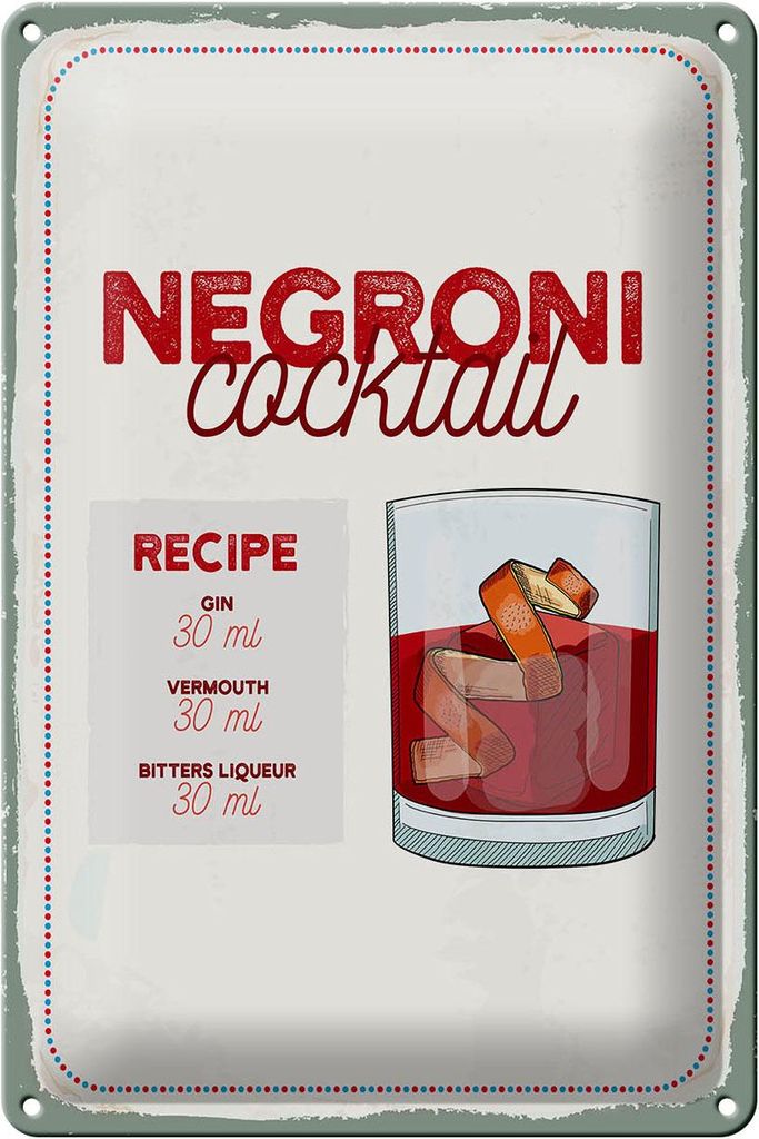 Blechschild Rezept n Cocktail Recipe GIN 20x30cm