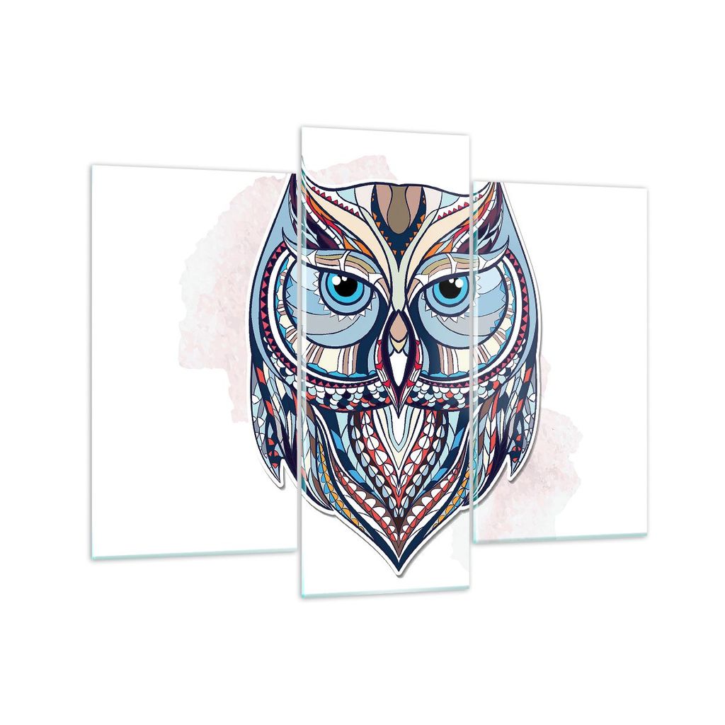 Bilder auf glas - Owl aztekische Tierwelt Grafik - 130x100cm - Glasbilder - Wandbilder - Kunstdruck - zum Aufhängen bereit - Wanddekoration aus Gl...