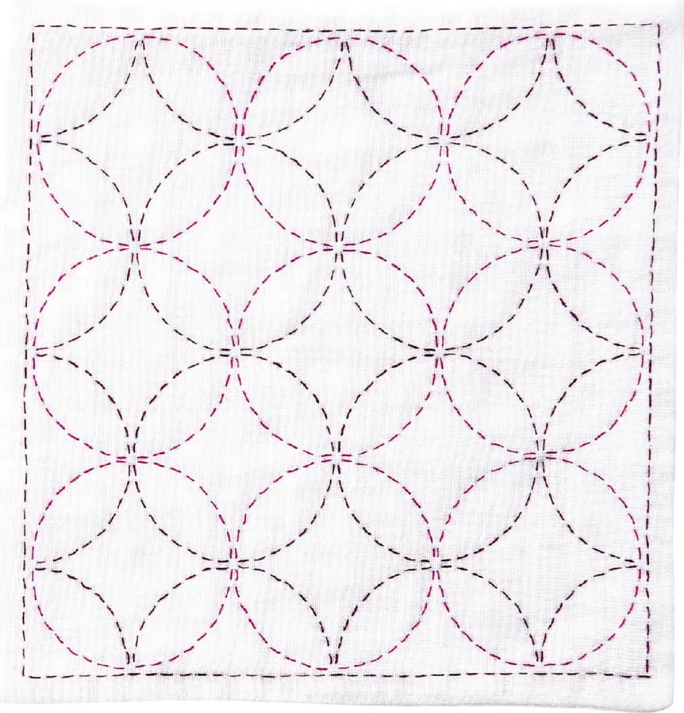Sashiko Kit Olympus Handkerchief iine Shippou-Tsunagi - Arte Giapponese