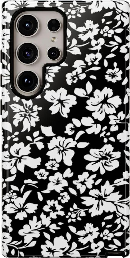 Schwarz-weißes Blumenmuster – Hülle Kompatibel mit Samsung Galaxy S24 Ultra