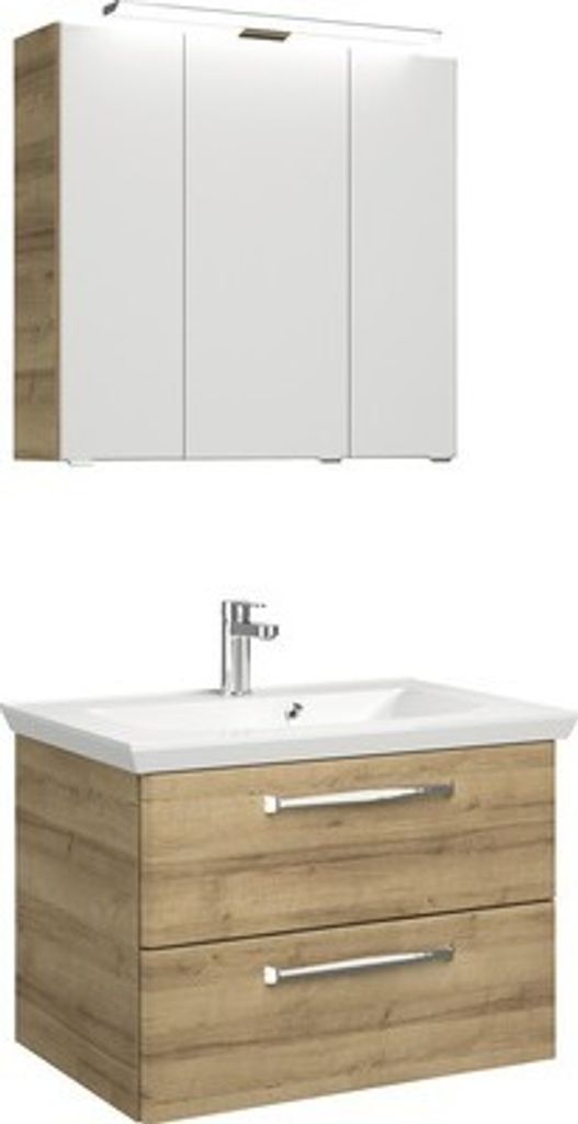 Badmöbel-Set Pelipal Kumba BxHxT 80 x 200 x 51 cm Frontfarbe eiche riviera mit Mineralguss-Waschtisch weiß 99.77022647
